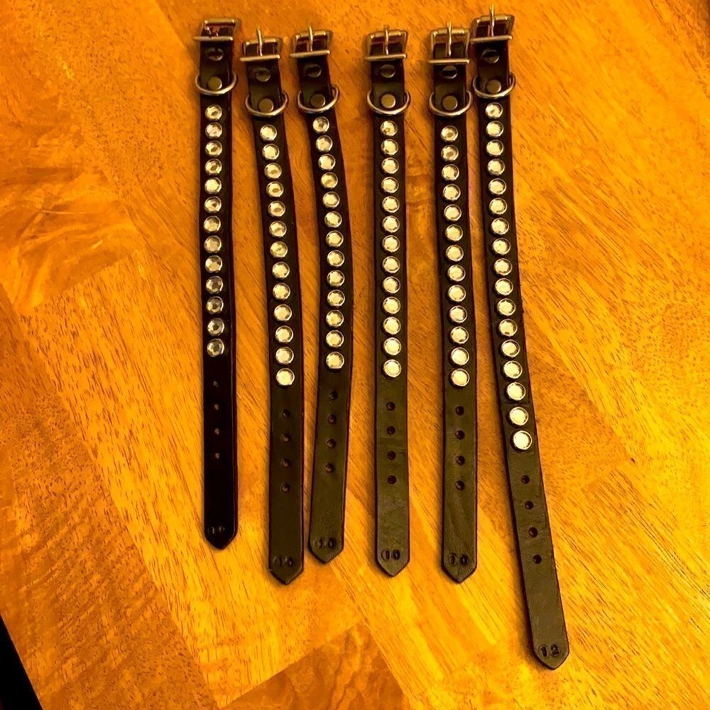 New Lot of 6 Handmade Leather and Clear Gem Collars